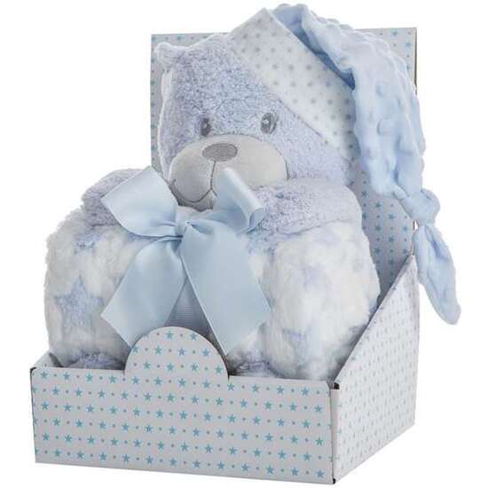 PELUCHE OSO AZUL 28 CM CON MANTA CORALINA 100X75 CM EN CAJA - MODELOS SURTIDOS image 0