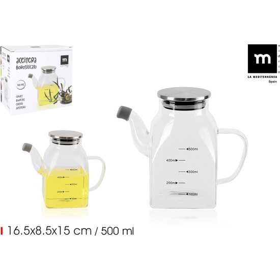 ACEITERA CUAD.BOROSIL.T/METAL 500ML LA MEDITERRAN image 0