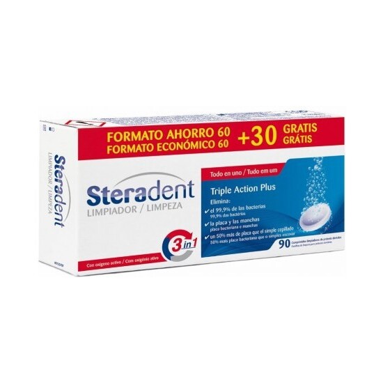 STERADENT TRIPLE ACCION PLUS LIMPIEZA PROTESIS DENTAL (60+30 COMPRIMIDOS) image 0