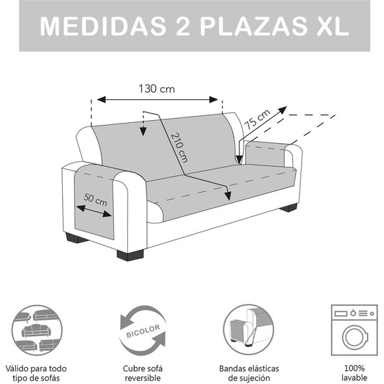 CUBRE SOFÁ ÁMBAR 2 PLAZAS XL ANTRACITA/NEGRO image 3