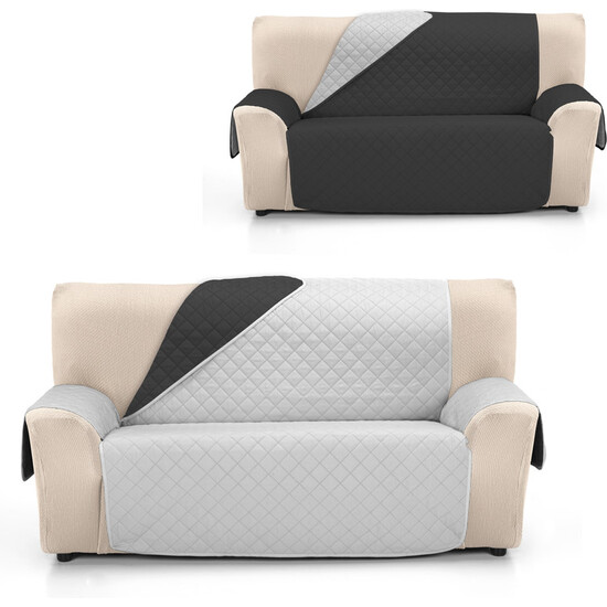 CUBRE SOFÁ ÁMBAR 2 PLAZAS XL GRIS/NEGRO image 1