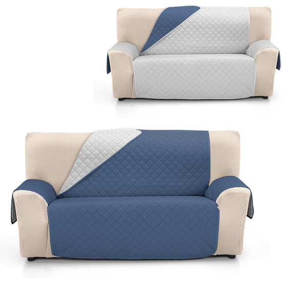 CUBRE SOFÁ ÁMBAR 4 PLAZAS GRIS/AZUL image 1