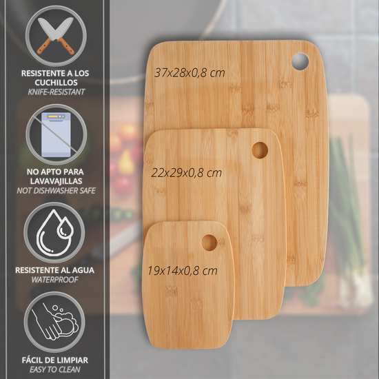 PACK BATERÍA DE COCINA 5 PIEZAS + SET DE 3 TABLAS DE CORTE EN BAMBÚ image 3