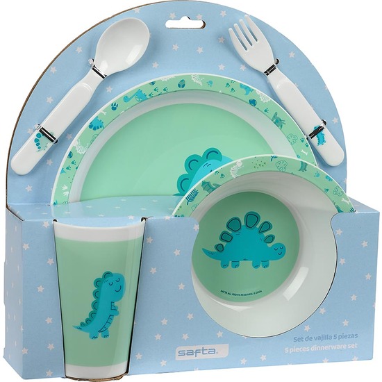 SET DE PLATOS, CUBIERTOS Y VASO SAFTA PREESCOLAR "DINO" image 0