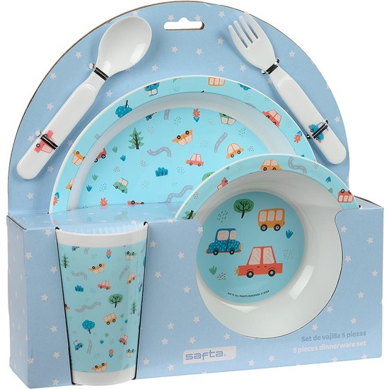 SET DE PLATOS, CUBIERTOS Y VASO SAFTA PREESCOLAR "COCHES" image 0