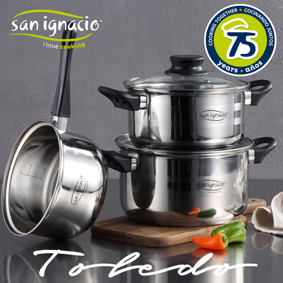 PACK BATERÍA DE COCINA 5 PIEZAS + SET DE 3PC UTENSILIOS DE COCINA EN ACERO INOXIDABLE image 1