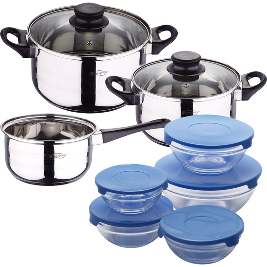 PACK BATERÍA DE COCINA 5 PIEZAS + SET DE 5PC BOLES CON TAPA COLOR AZUL image 0