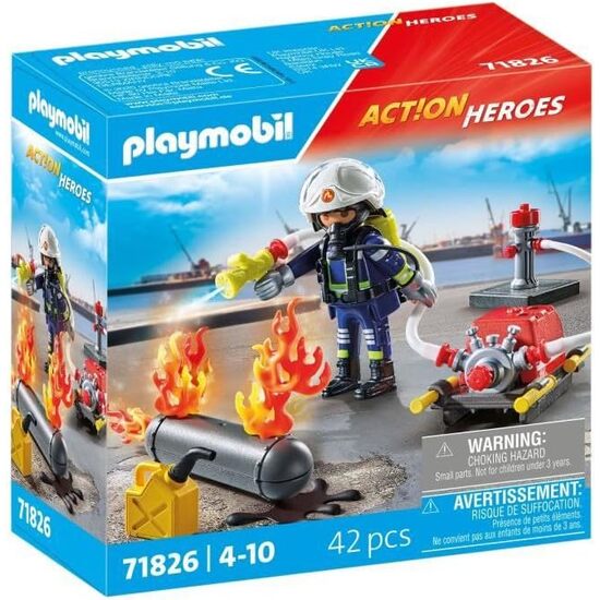 BOMBERO CON BOMBA AGUA PLAYMOBIL image 0