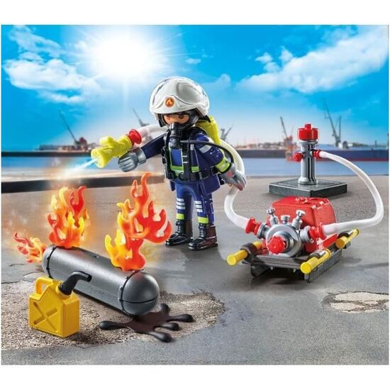 BOMBERO CON BOMBA AGUA PLAYMOBIL image 1