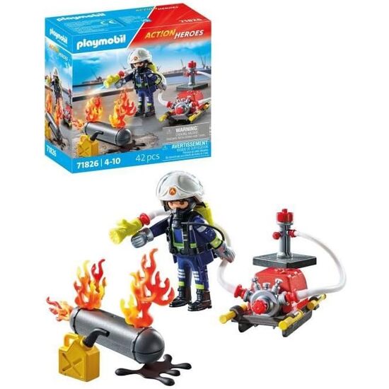 BOMBERO CON BOMBA AGUA PLAYMOBIL image 2