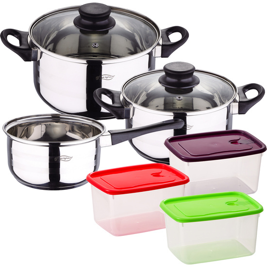 PACK BATERÍA DE COCINA 5 PIEZAS + SET DE 3PC DE HERMÉTICOS PLÁSTICO image 0