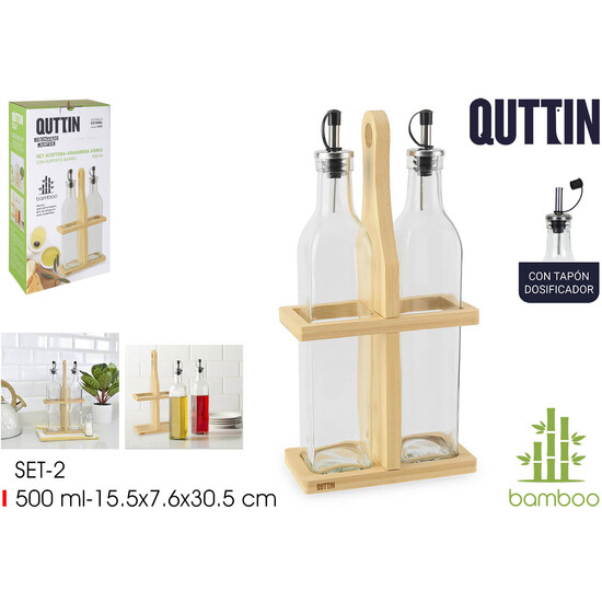 SET-2 ACEITERAS VIDR. S/BAMBU 500ML QUTTIN image 1