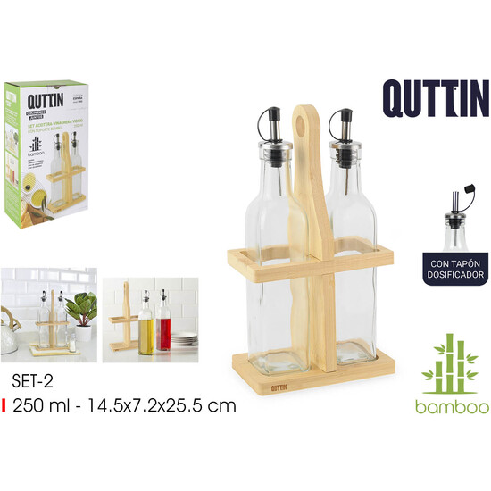 SET-2 ACEITERAS VIDR. S/BAMBU 250ML QUTTIN image 1