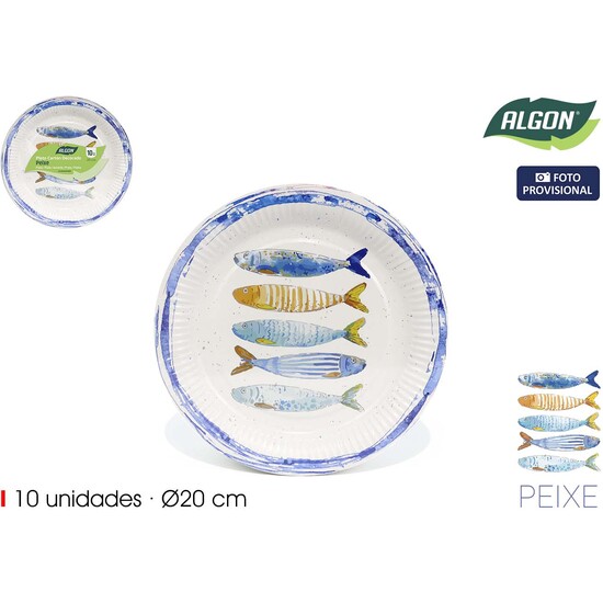 SET-10 PLATO CARTON RED.PEIXE 20CM ALGON image 0