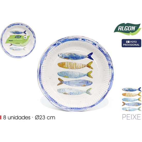 SET-8 PLATO CARTON RED.PEIXE 23CM ALGON image 0