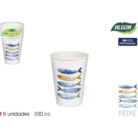 SET-8 VASO CARTON PEIXE 330CC ALGON image 0