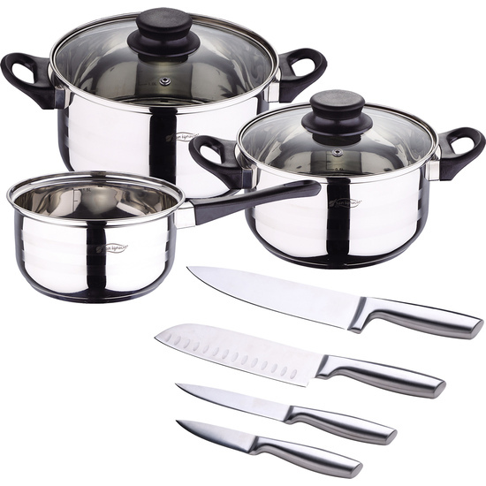 PACK BATERÍA DE COCINA 5 PIEZAS + SET DE 4PC CUCHILLOS EN ACERO INOXIDABLE image 0