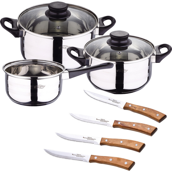 PACK BATERÍA DE COCINA 5 PIEZAS + SET DE 4PC CUCHILLOS CHULETEROS image 0