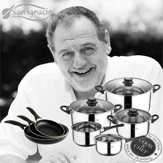 SET DE TRES SARTENES + BATERÍA DE COCINA 8 PIEZAS, CROMADO - SAN IGNACIO image 0