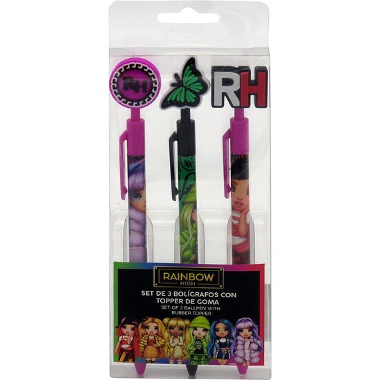 RAINBOW HIGH   SET DE 3 BOLÍGRAFOS CON TOPPERS DE GOMA image 0