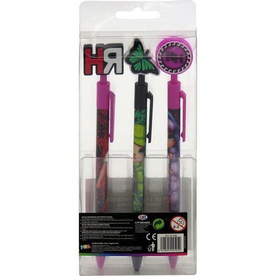 RAINBOW HIGH   SET DE 3 BOLÍGRAFOS CON TOPPERS DE GOMA image 4