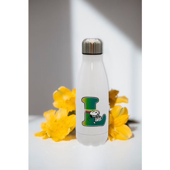 SNOOPY BOTELLA PERSONALIZABLE BLANCA DE ACERO 550ML LETRA L image 2
