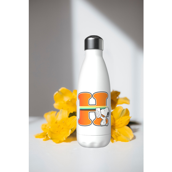 SNOOPY BOTELLA PERSONALIZABLE BLANCA DE ACERO 550ML LETRA H image 3