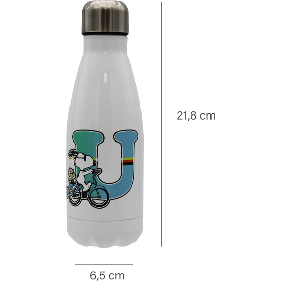 SNOOPY BOTELLA PERSONALIZABLE BLANCA DE ACERO 550ML LETRA U image 3