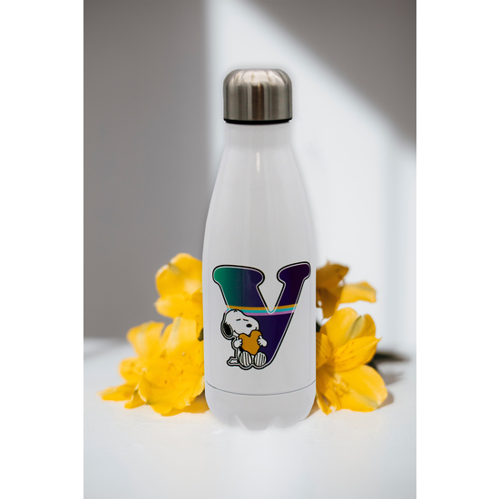SNOOPY BOTELLA PERSONALIZABLE BLANCA DE ACERO 550ML LETRA V image 2