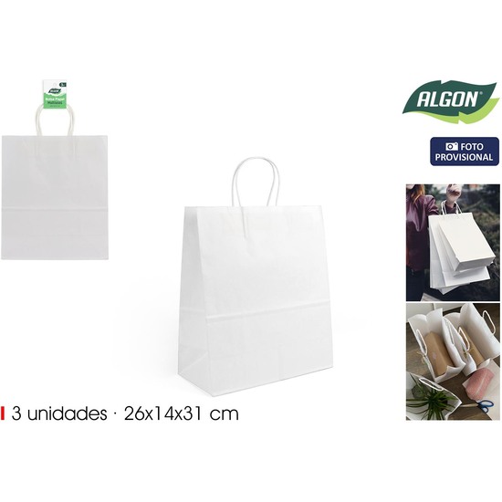 SET-3 BOLSA PAPEL BLANCO 26X14X31CM ALGON image 1