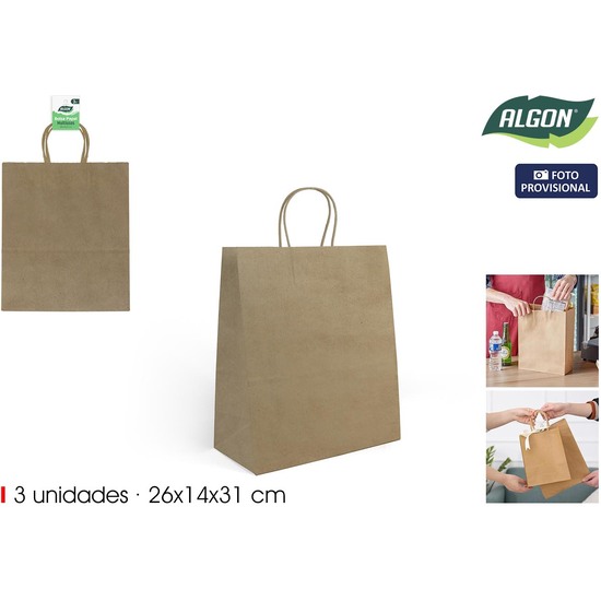 SET-3 BOLSA PAPEL KRAFT 26X14X31CM ALGON image 1