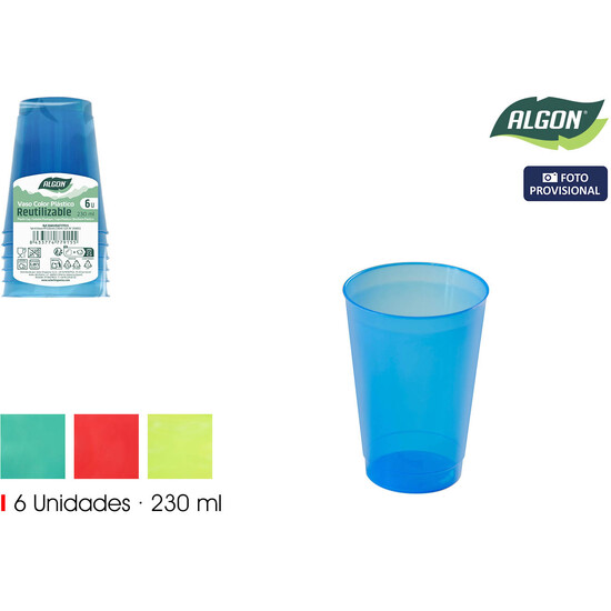 SET-6 VASOS PP COLORES 230ML ALGON image 1