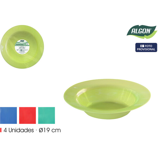 SET-4 PLATOS HONDOS PP COLORES 19CM ALGON image 1