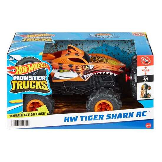 COCHE RADIO CONTROL HOT WHEELS MONSTER TRUCKS TIGER SHARK 2.4 GHZ ESCALA 1:24. image 0