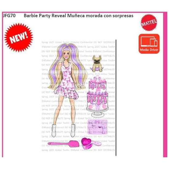 MUÑECA BARBIE PARTY REVEAL. MUÑECA MORADA CON SORPRESAS image 0