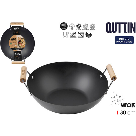 PRJ SARTEN WOK 2 ASAS MADERA 30CM QUTTIN image 1