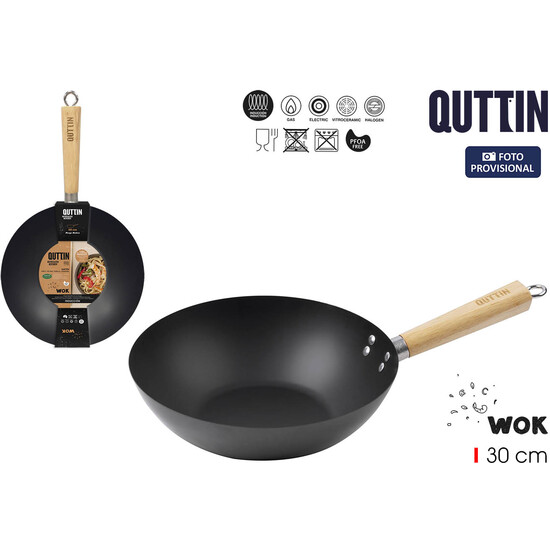 PRJ SARTEN WOK MANGO MADERA 30CM QUTTIN image 1