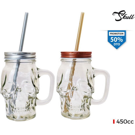 450CC DECO MUG W/STRAW SKULL image 0
