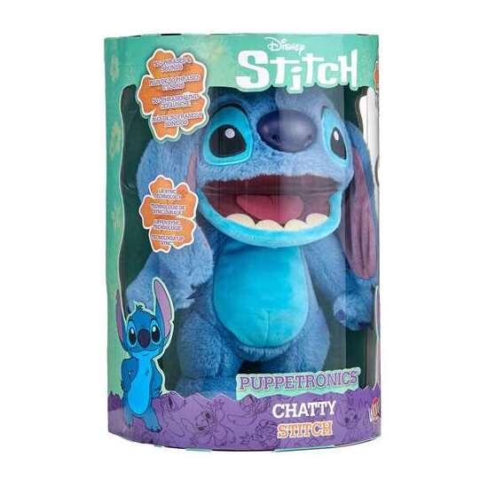 PELUCHE INTERACTIVO CHATTY STITCH CON MAS DE 100 SONIDOS Y MOVIMIENTOS. RESPONDE AL TACTO Y FUNCIONA COMO MARIONETA.33,5X25X14 CM image 0