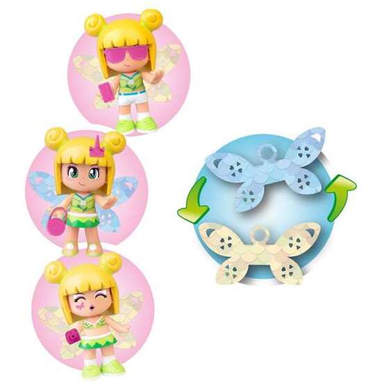 FIGURA PINYPON. HADA MÁGICA VERANO CON ALAS REVERSIBLES DECORADAS CON PURPURINA POR LAS 2 CARAS image 1