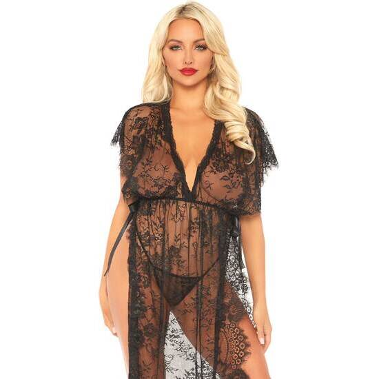 LACE KAFTEN ROBE AND THONG BLACK image 0