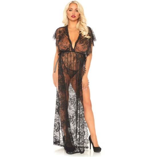 LACE KAFTEN ROBE AND THONG BLACK image 2
