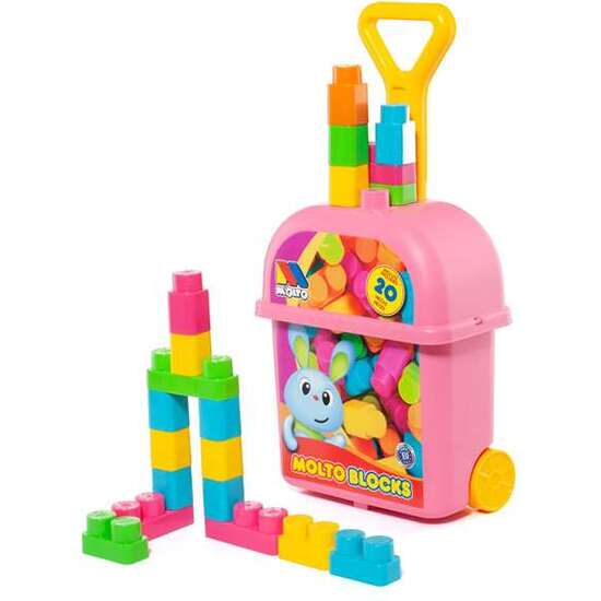 CARRITO MALETA TROLLEY ROSA CON 20 BLOQUES. image 0