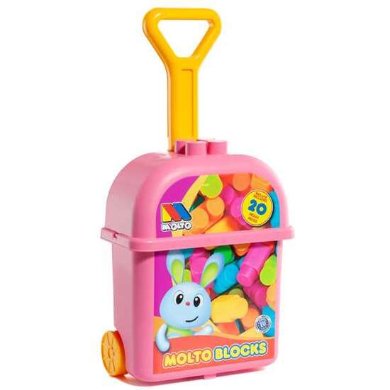 CARRITO MALETA TROLLEY ROSA CON 20 BLOQUES. image 1