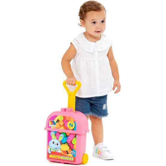 CARRITO MALETA TROLLEY ROSA CON 20 BLOQUES. image 3