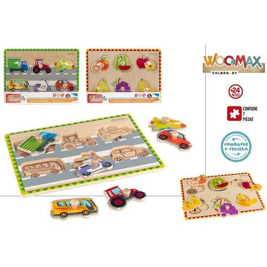PUZZLE ENCAJABLES DE MADERA, FRUTAS Y VEHICULOS 7 PIEZAS 29X22 CM. - MODELOS SURTIDOS image 1