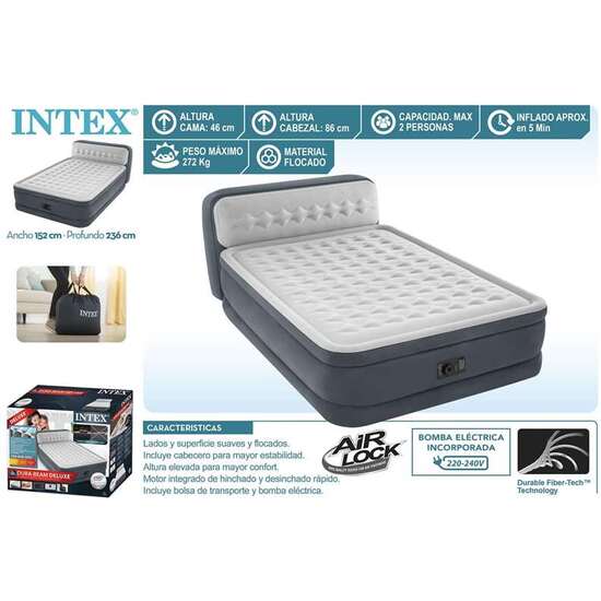 CAMA AIRE DURA-BEAM DELUXE ULTRA PLUSH HEADBOARD-152X236X86 46 CM ALTURA. SOPORTA 227 KG image 0