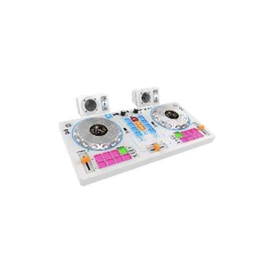 MESA DE MEZCLAS DE DJ CON KARAOKE Y 2 ALTAVOCES BLANCO image 0