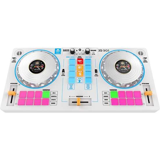 MESA DE MEZCLAS DE DJ CON KARAOKE Y 2 ALTAVOCES BLANCO image 1