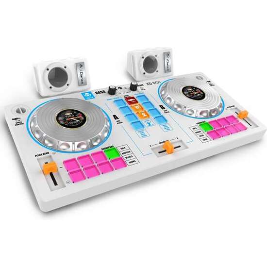 MESA DE MEZCLAS DE DJ CON KARAOKE Y 2 ALTAVOCES BLANCO image 3